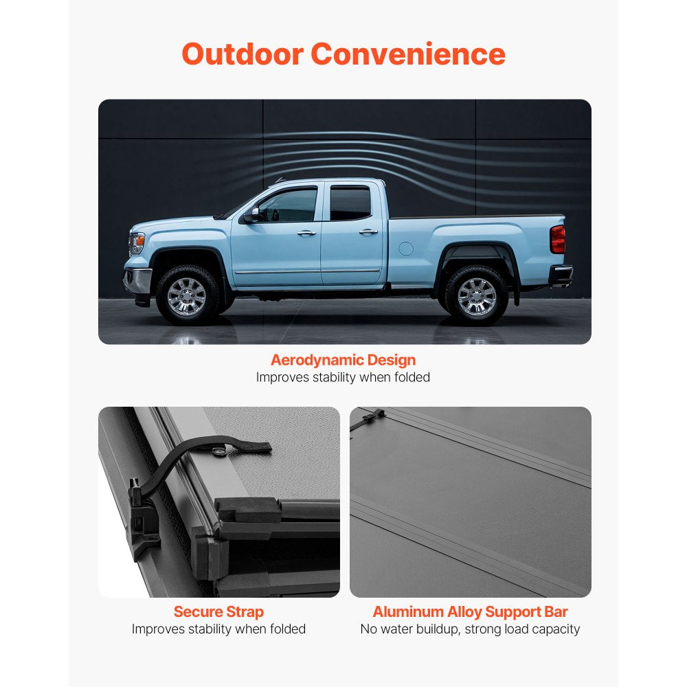 VEVOR Hard Tri-Fold Truck Bed Tonneau Cover, Compatible with 2022-2025 Toyota Tundra with OE Track System 5.6 ft (66.7 in) Bed, Waterproof Hard Folding Truck Tonneau Cover, Aluminum Alloy Support Bar