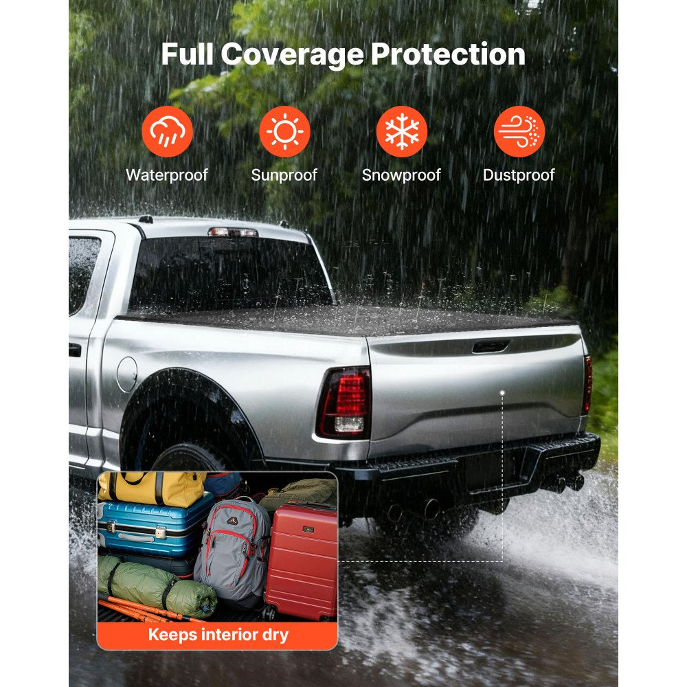 VEVOR Hard Tri-Fold Truck Bed Tonneau Cover, Compatible with 2019-2026 Dodge Ram 1500 (Incl. Classic & New) 5.7 ft (67.4 in) Bed Without Rambox (Not Fit Split Tailgate), Waterproof Folding Truck Cover
