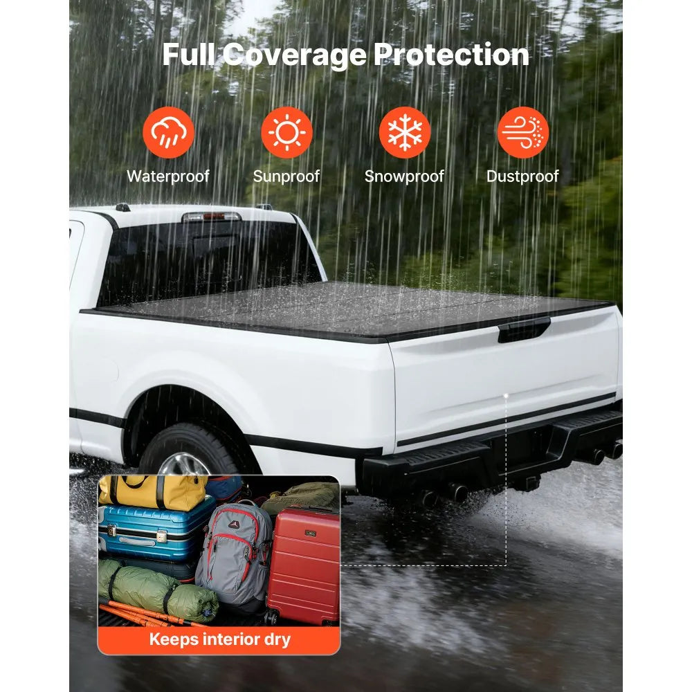 VEVOR Hard Tri-Fold Truck Bed Tonneau Cover, Compatible with 2007-2025 Chevy Silverado/GMC Sierra 1500 5.8 ft (69.3 in) Short Box (No CarbonPro Bed), Waterproof Fiberglass Folding Truck Tonneau Cover