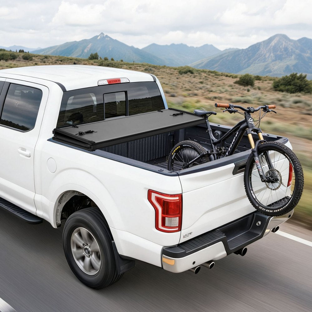 VEVOR Hard Tri-Fold Truck Bed Tonneau Cover, Compatible with 2015-2025 Ford F150 6.5 ft (78.9 in) Standard Bed, Waterproof Fiberglass Hard Folding Truck Tonneau Cover with Aluminum Alloy Support Bar