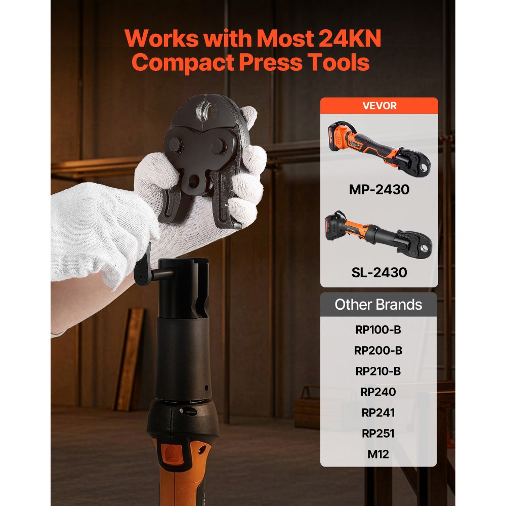 VEVOR VUS Press Jaws for 24KN Compact Series Press Tools, 3PCS Pressing Jaws 1/2", 3/4" & 1" - Compatible with ProPress Copper Pipes Connections, Includes Carrying Case