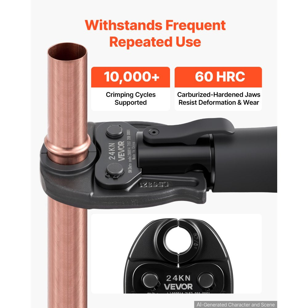 VEVOR 7PCS Pressing Jaws 1/4" to 1-1/8" - Compatible with RLS Copper Pipes, Work with 24KN Compact Series Press Tools for High Pressure HVAC/R Applications, 60 HRC Hardened Steel - with Case