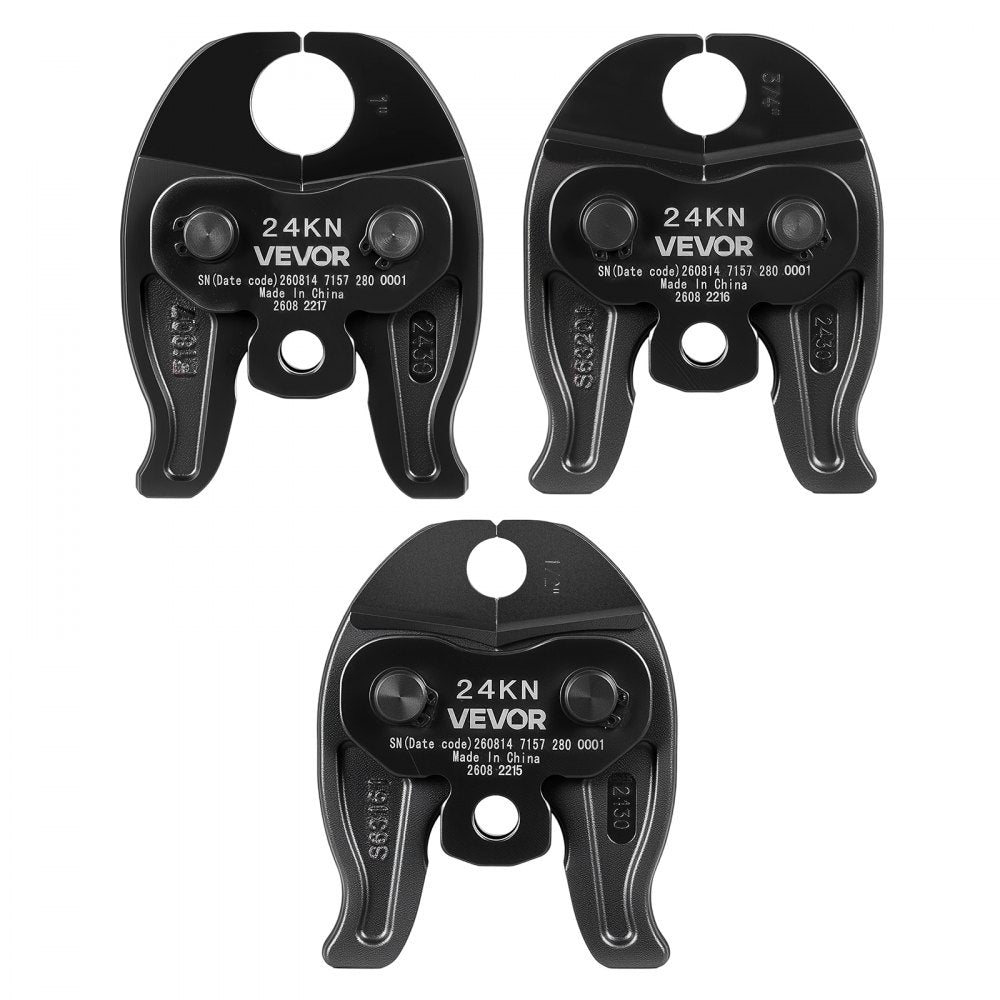 VEVOR 3PCS VPF Press Jaws 1/2", 3/4", 1" for PEX Pipe Stainless Steel Rings, Compatible with Pureflow, Work with 24KN Compact Series Press Tools, 60 HRC Hardened Steel - Includes Carrying Case