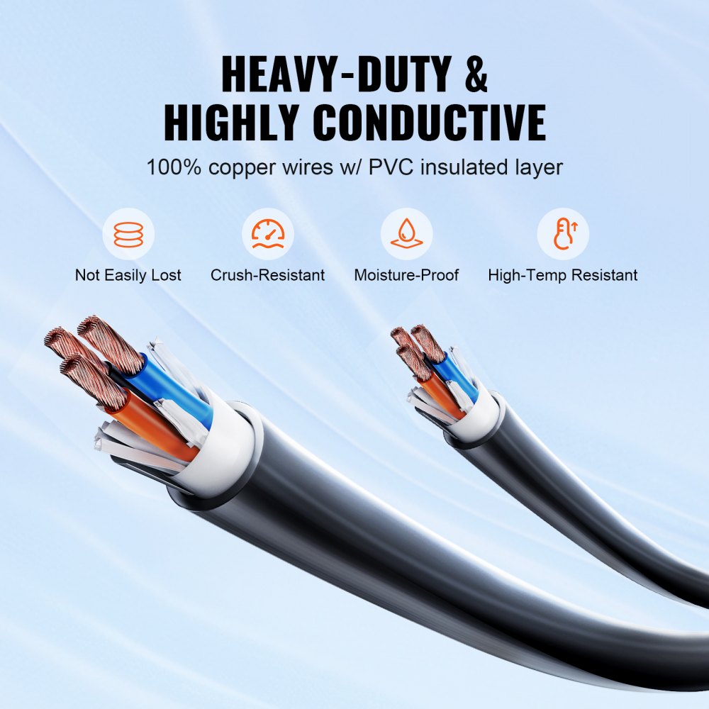 VEVOR 50 ft RV Extension Cord, 30 Amp, Heavy Duty STW RV Power Cord, NEMA TT-30R Female NEMA TT-30P Male Plug, with LED Indicator Handle 15A Adapter, for RVs, trams, generators, campers, ETL Listed