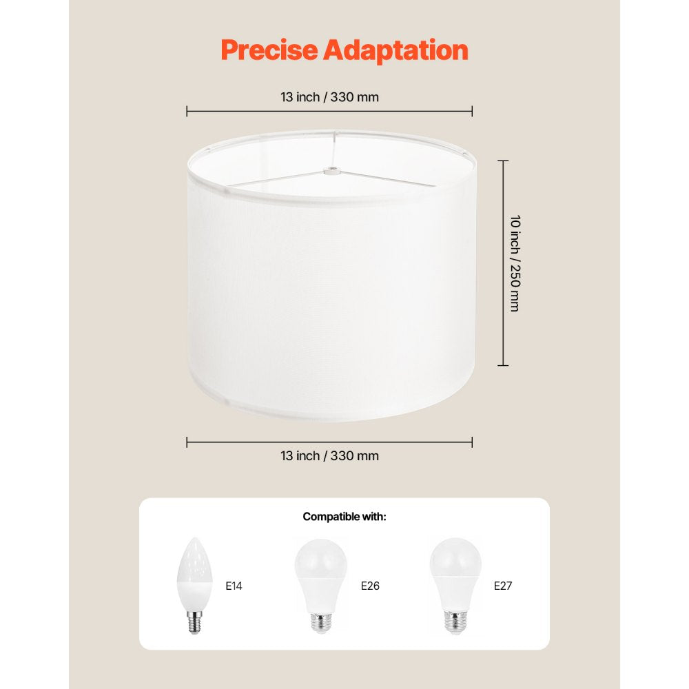 VEVOR Drum Lamp Shade 2 Set, 13 in Top x 13 in Bottom x 10 in High, Medium Drum Linen Lampshade, Replacement Lamp Shade for Table Lamps Floor Lamps Pendant Lights, Easy Assembly Required (Off-white)