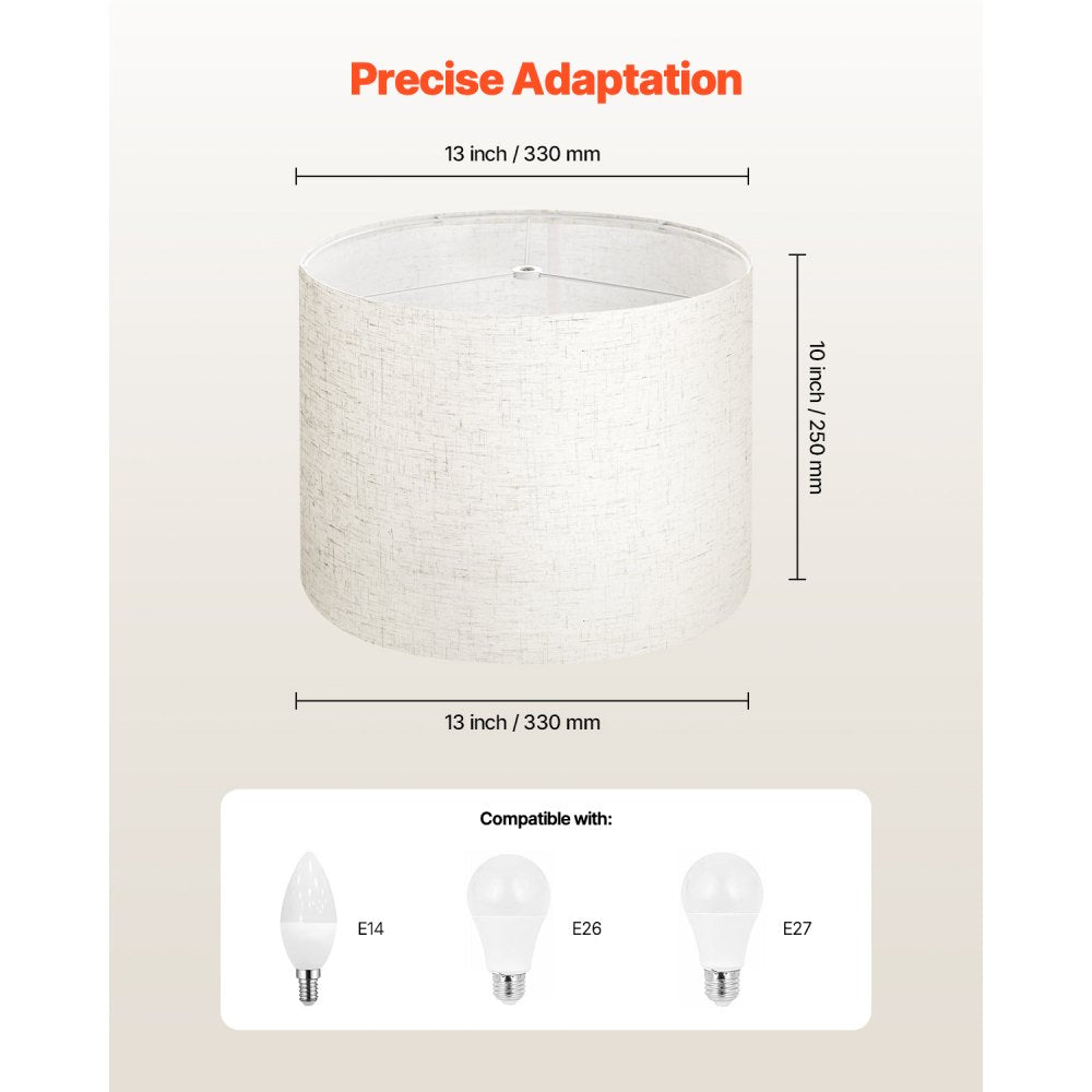 VEVOR Drum Lamp Shade, 13 in Top x 13 in Bottom x 10 in High, Medium Drum Linen Lampshade, Replacement Lamp Shade for Table Lamps Floor Lamps Pendant Lights, Easy Assembly Required (Light Linen)
