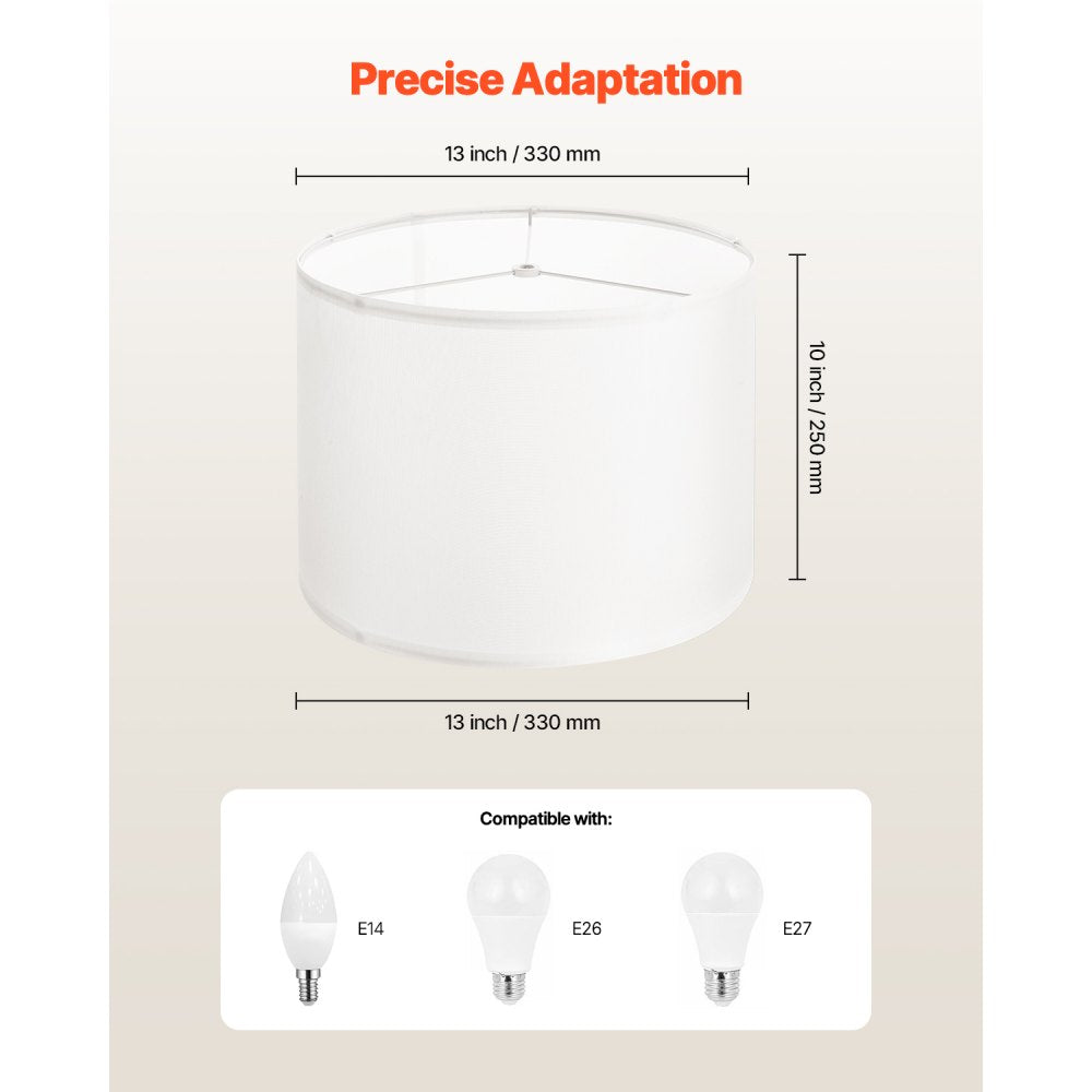 VEVOR Drum Lamp Shade, 13 in Top x 13 in Bottom x 10 in High, Medium Drum Linen Lampshade, Replacement Lamp Shade for Table Lamps Floor Lamps Pendant Lights, Easy Assembly Required (Off-white Linen)