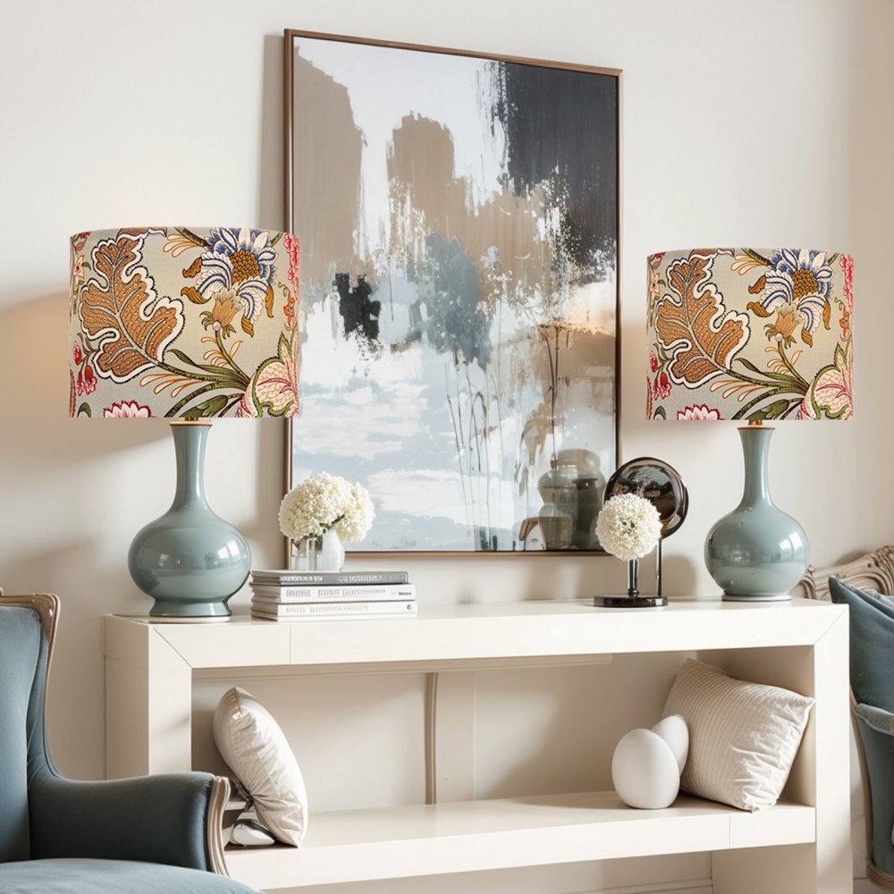 VEVOR Drum Lamp Shade 2 Set, 13 in Top x 13 in Bottom x 10 in High, Medium Drum Linen Lampshade, Replacement Lamp Shade for Table Lamps Floor Lamps Pendant Lights, Easy Assembly Required (Dark Floral)