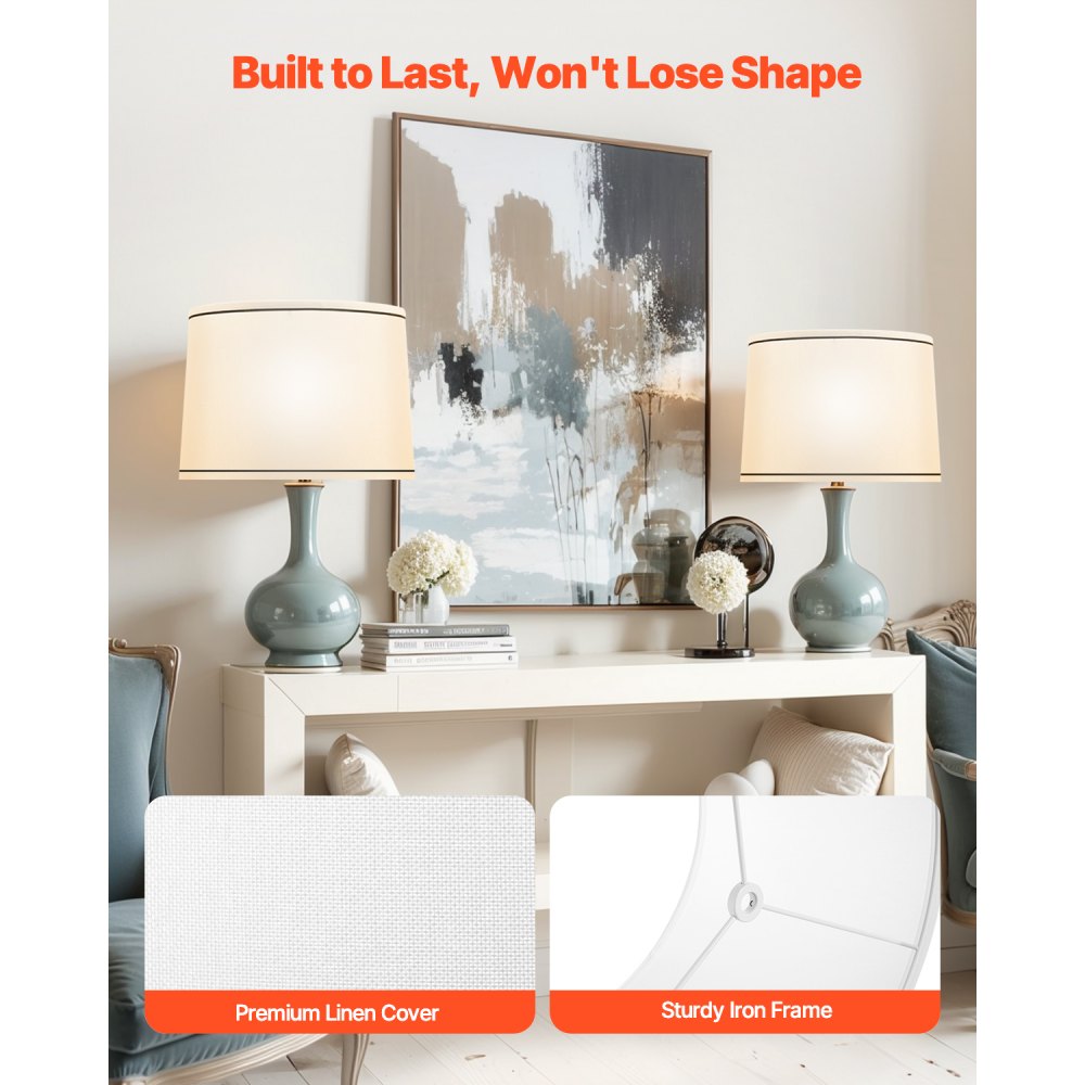 VEVOR Lamp Shade 2 Set, 11 in Top x 13 in Bottom x 10 in High (Spider Fitter), Medium Lampshade with Harp, Replacement Lamp Shade for Table & Floor Lamps Pendant Lights, White with Black Edge