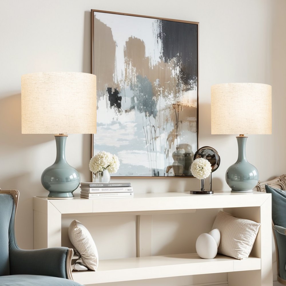 VEVOR Drum Lamp Shade 2 Set, 16 in Top x 16 in Bottom x 12 in High, Large Lampshade with Harp, Replacement Lamp Shade for Table Lamps Floor Lamps Pendant Lights, Easy Assembly Required (Light Linen)