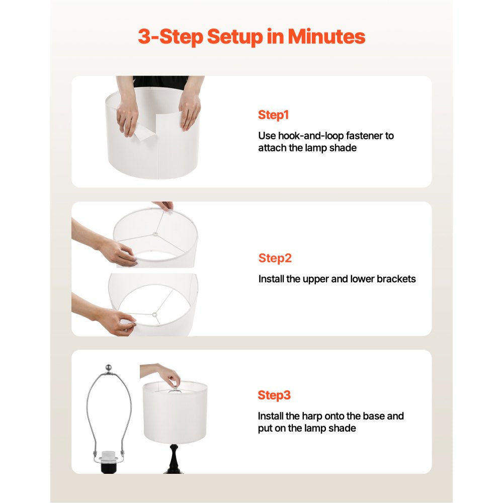 VEVOR Drum Lamp Shade 2 Set, 16 in Top x 16 in Bottom x 12 in High, Large Lampshade with Harp, Replacement Lamp Shade for Table Lamps Floor Lamps Pendant Lights, Easy Assembly Required (Off-white)