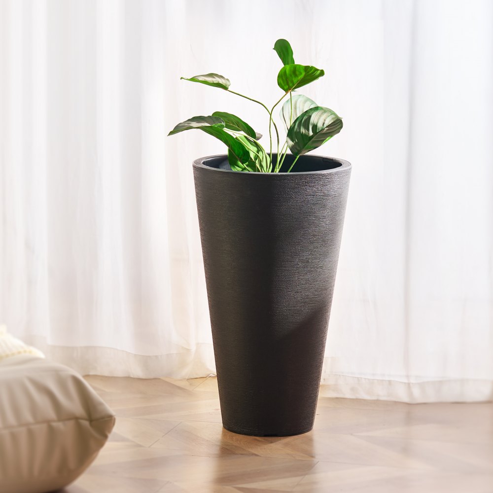 VEVOR Set of 2 Tall Planter For Outdoor Indoor Plants 24inch, Black Round Large Planters For Front Porch, Patio, Tall Taper Flower Tree Plant Pots with Modern Design and Built-in Drainage