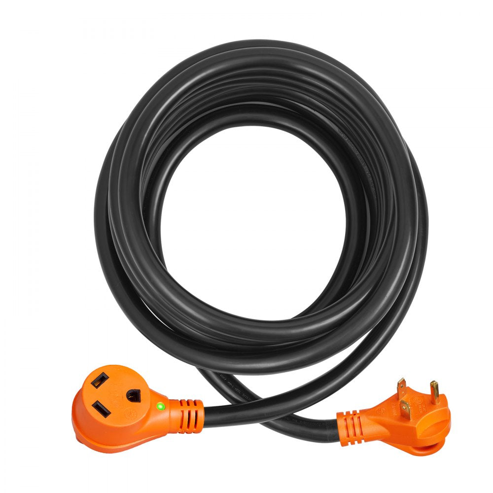 VEVOR 25 ft RV Extension Cord, 30 Amp, Heavy Duty STW RV Power Cord, NEMA TT-30R Female NEMA TT-30P Male Plug, with LED Indicator Handle 15A Adapter, for RVs, trams, generators, campers, ETL Listed