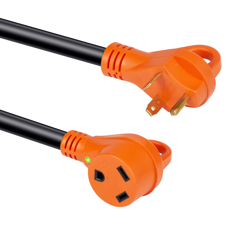 VEVOR 25 ft RV Extension Cord, 30 Amp, Heavy Duty STW RV Power Cord, NEMA TT-30R Female NEMA TT-30P Male Plug, with LED Indicator Handle 15A Adapter, for RVs, trams, generators, campers, ETL Listed