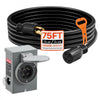 VEVOR 30 Amp Generator Cord and Power Inlet Box, 75 FT, 125/250V NEMA L14-30P to L14-30R Heavy Duty Extension Power Cord, SJTW 10 Gauge 7500W, Pre-Drilled Inlet Box, for Generator to House, ETL Listed