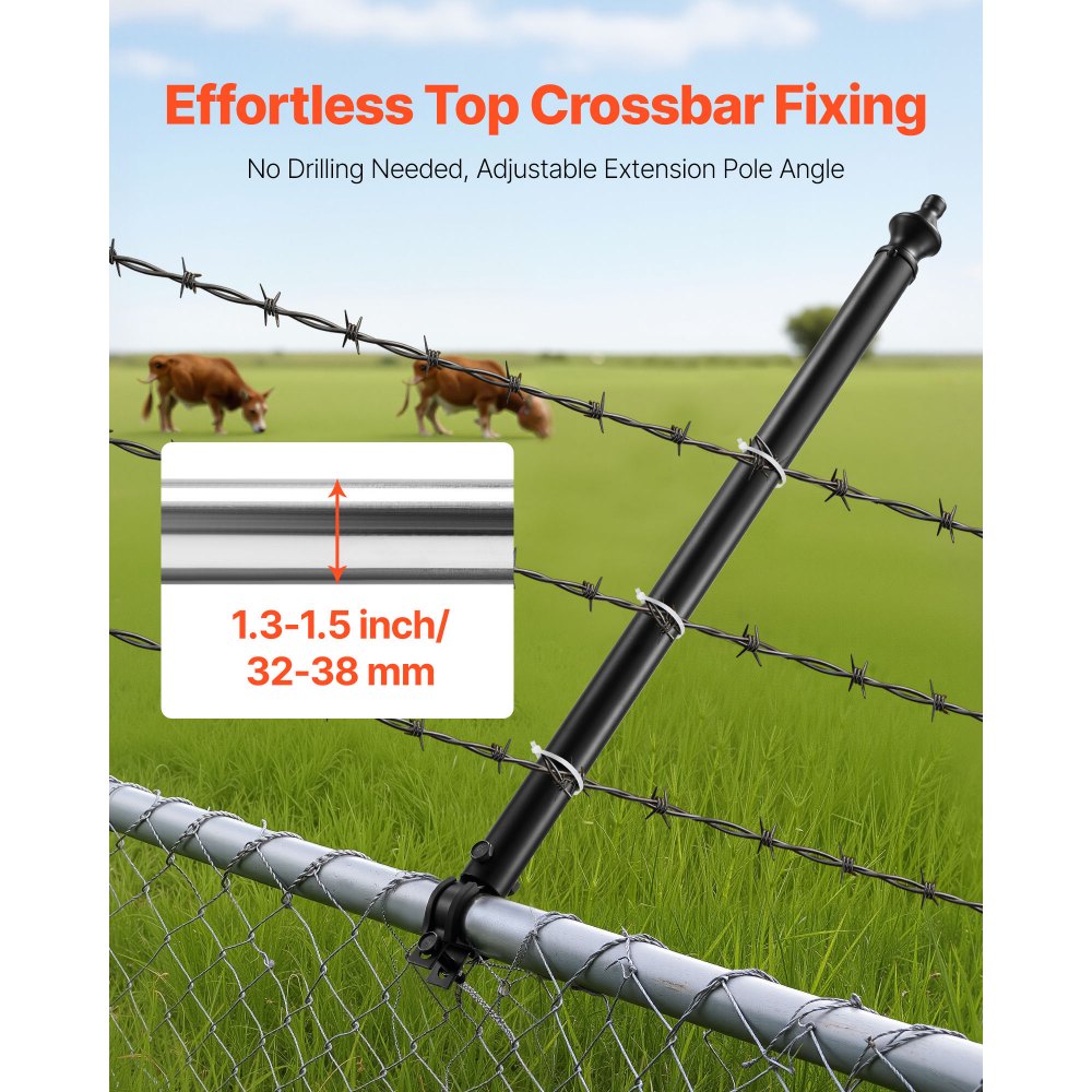 VEVOR Chain Link Fence Extensions, 9 Packs 27.4" Extension Height, Galvanized Post Extender for 1.3" to 1.5" Top of Fence, U Bracket, Barbed Wire Extend Arm for Privacy, Prevent Dogs Jumping Out