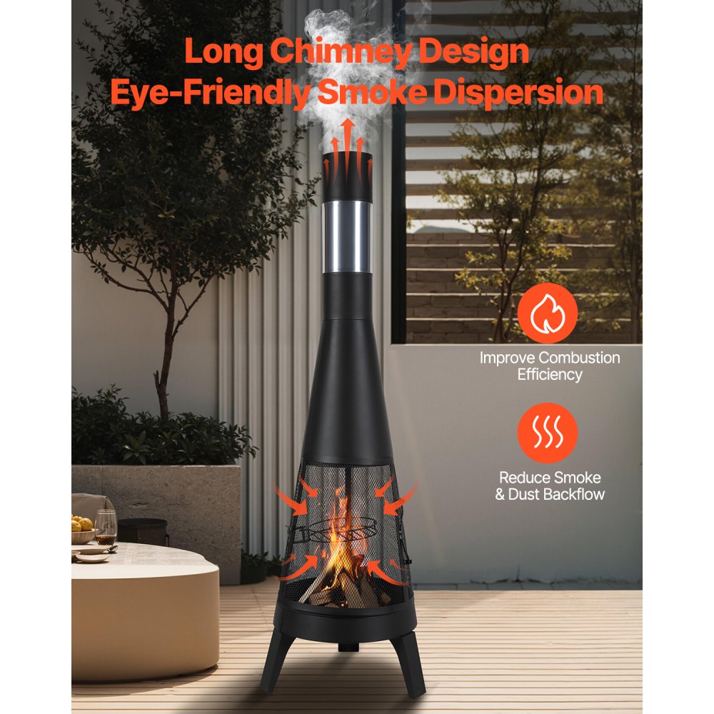 VEVOR Chiminea, 20 Inch Outdoor Wood Burning Firepit, Conical Fireplace for BBQ & Warming, Outside Wooden Fire Pit with Grill Mesh, Chimney Coat & Rustproof Chiminea Lid, for Patio, Garden, Backyard
