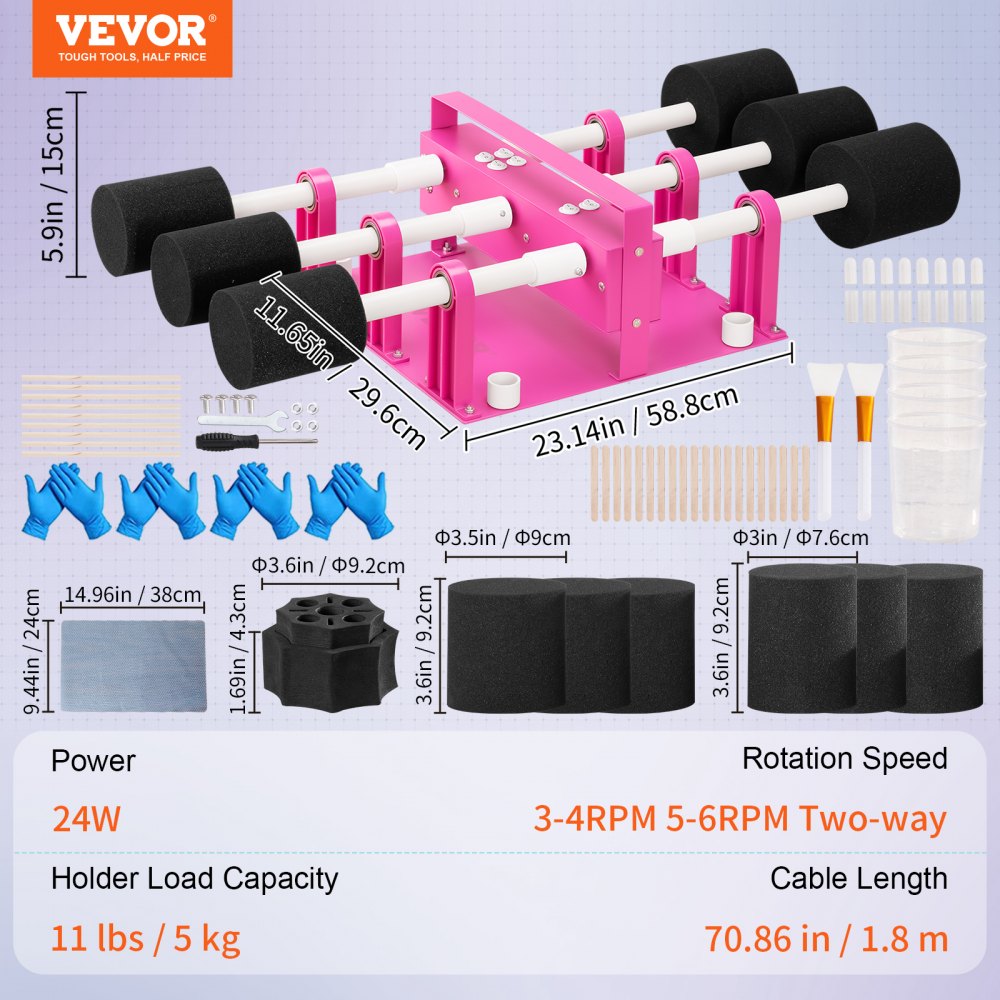 VEVOR 6 Cup Turner for Crafts Tumbler, Multiple Tumbler Turner DIY Glitter Epoxy Resin Tumblers, Epoxy Pen Turner Attachment with Silent Motor Two-way Rotation, Cup Spinner Tested to UL Standards