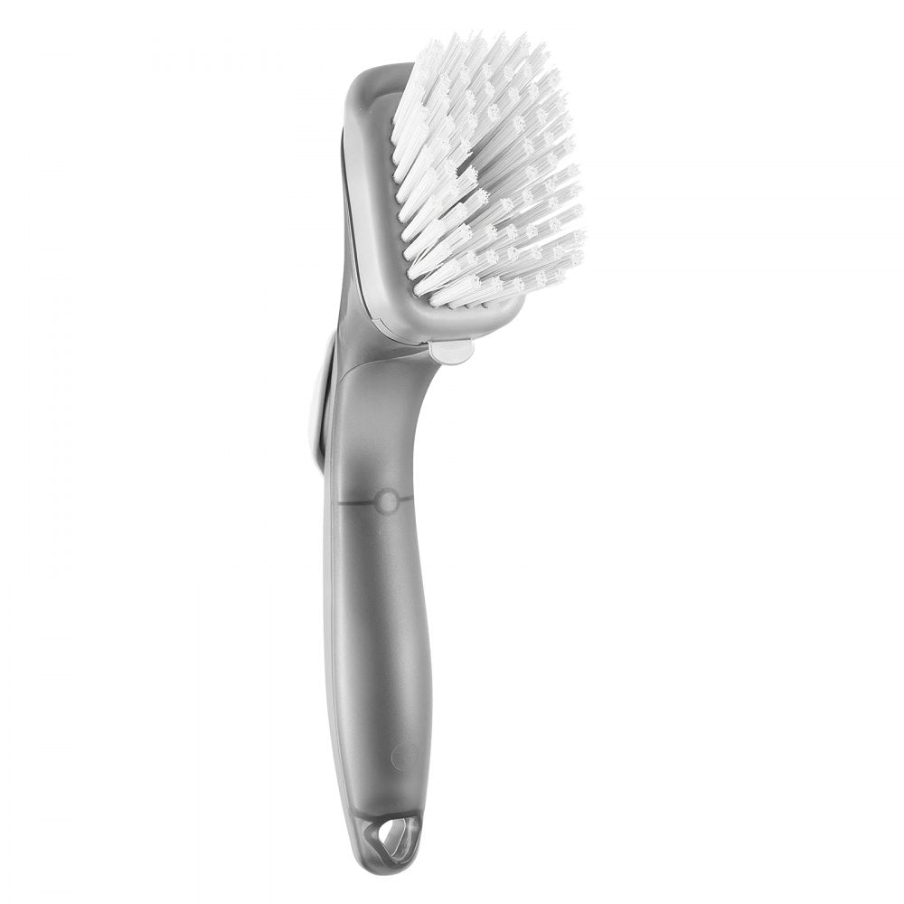 VEVOR Soap Dispensing Dish Brush, Kitchen Scrub Brushes with 3 Brush Heads, Dish Cleaning Brushes with PP Handle and Curved Bristles, Ideal for Pots, Pans, Sink and Stove