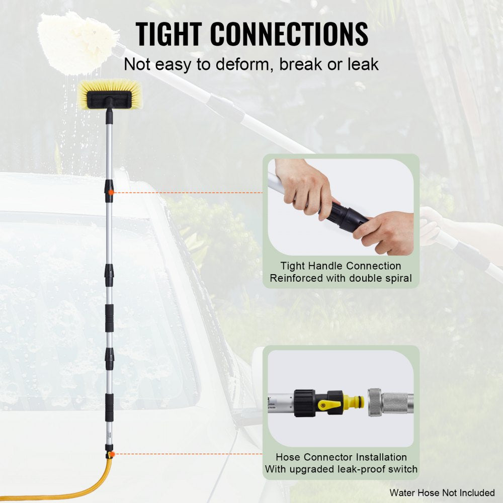 VEVOR Car Wash Brush, 66.7-Inch Extendable Car Washing Brush with Long Handle, 12" Scratch-Free Soft PVC Bristle Head, Flow-Thru Car Cleaning Mop Kit with Water Hose Attachment for Car RV Boat