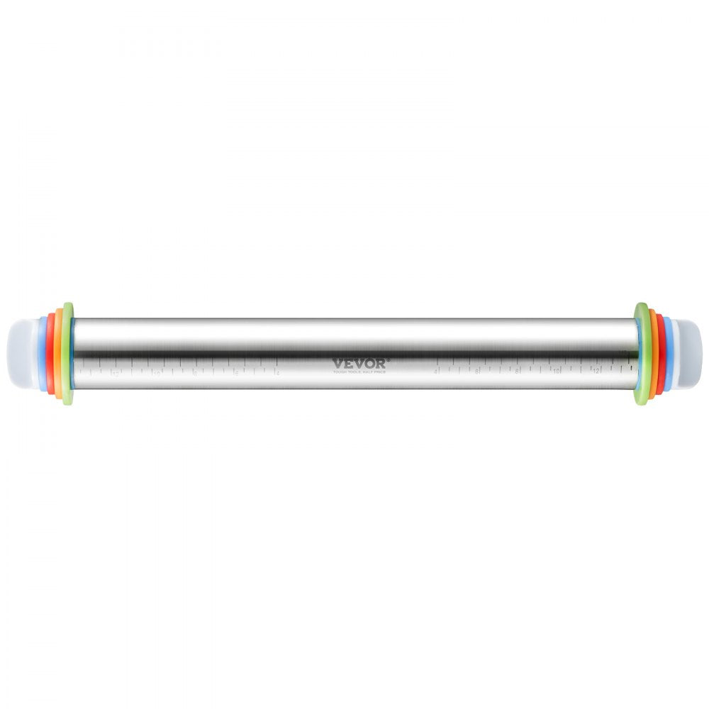 VEVOR Adjustable Rolling Pin, Stainless Steel Dough Roller Designs, Rolling Pin with Thickness Rings and Pastry Baking Nonstick Mat Set, for Baking Fondant, Pizza, Pie, Pastry, Pasta, Dough, Cookies