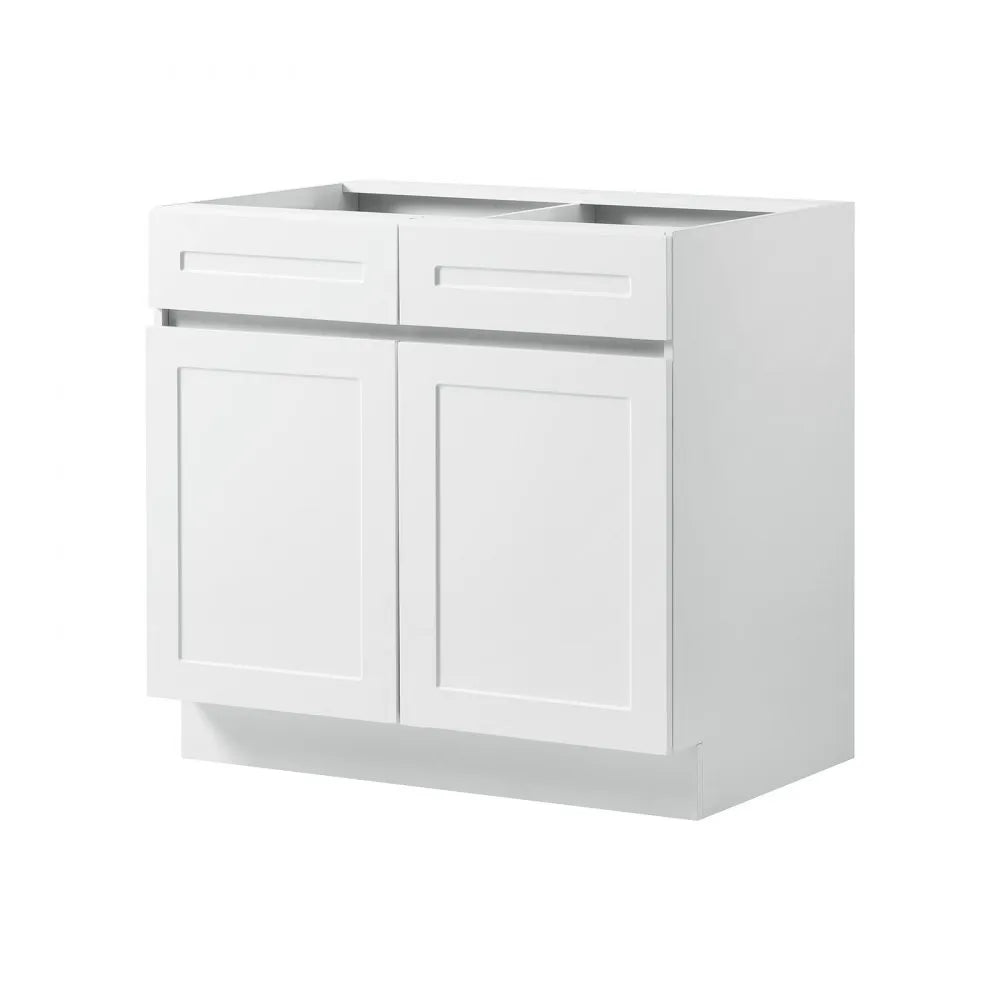VEVOR White Shaker Base Cabinet Ready to Assemble, 36"W Unassembled Cabinet, 36" W x 24" D x 34.5" H, with 2 Doors, 2 Drawers, Adjustable Shelf, Soft-Close Hardware, for Home, Office, and Laundry Room
