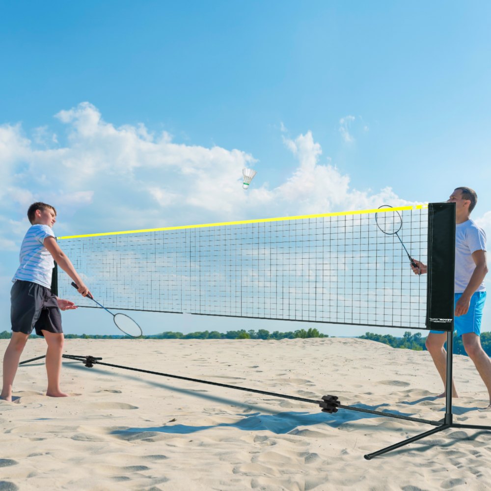 VEVOR Badminton Net, Height Adjustable Volleyball Net, 17ft Wide Foldable Pickleball Net, Portable Easy Setup Tennis Net Set with Poles, Stand and Carry Bag, for Kids Backyard Game Indoor Outdoor Use