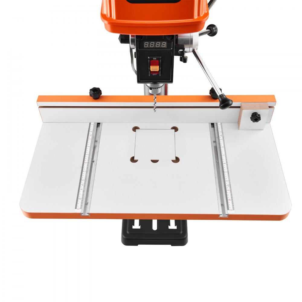 VEVOR Drill Press Table, 24 in x 12 in, Worktable with an Adjustable Fence and Stop Block, Highly Compatible T-Slots, MDF Tabletop, Built-In Scale, Support Multiple Clamps and Vises, for Drill Presses