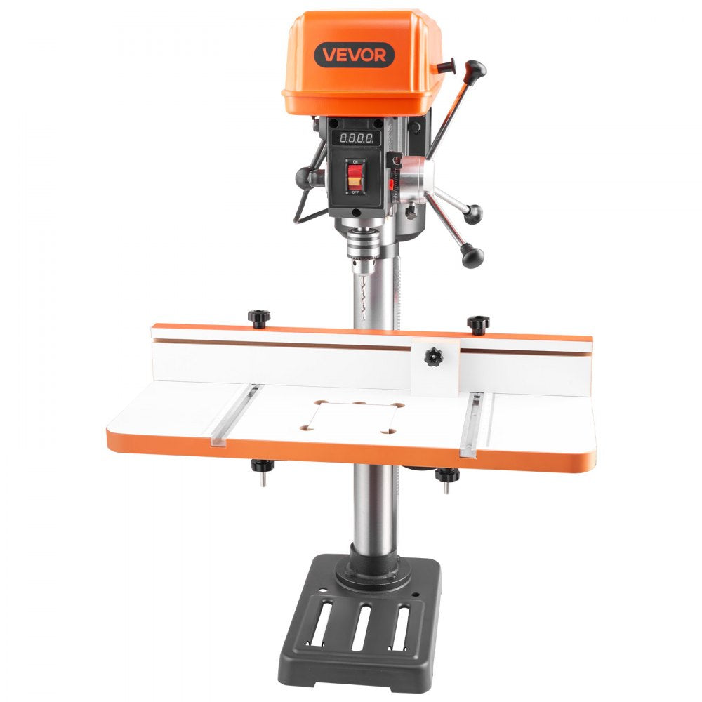 VEVOR Drill Press Table, 24 in x 12 in, Worktable with an Adjustable Fence and Stop Block, Highly Compatible T-Slots, MDF Tabletop, Built-In Scale, Support Multiple Clamps and Vises, for Drill Presses
