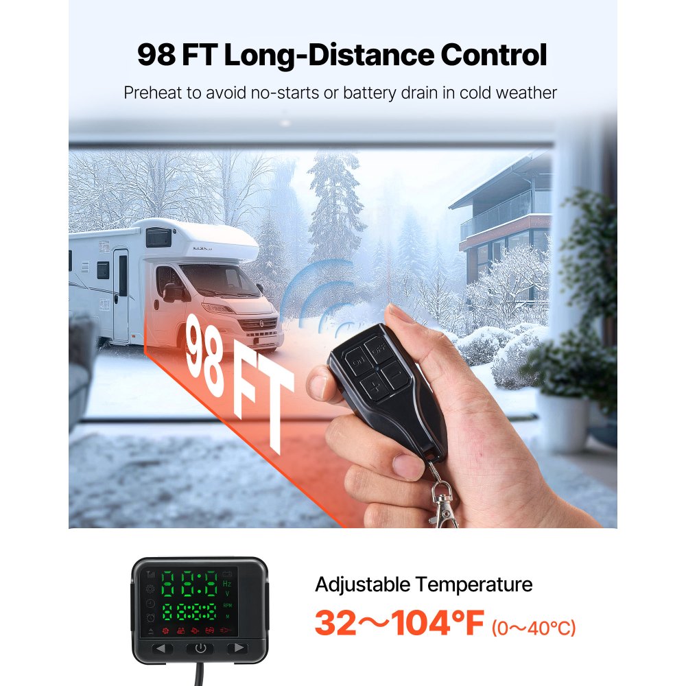 VEVOR Diesel Air Heater, 8 kW DC12-24V, Fast Heating Diesel Parking Heater with Remote Control and Square Color Digital Display, Low Noise, Voice Announcement, for RV, Truck, Camper, Boat and Trailer