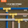 VEVOR Pipe Fittings, 1/2" 12PCS Tee Brass Pipe Fittings, Push-Fit Pipe Connector Brass Air Fittings, Heavy Duty Plumbing Fittings Adapter for Heating/Shower Systems, Water Pipes