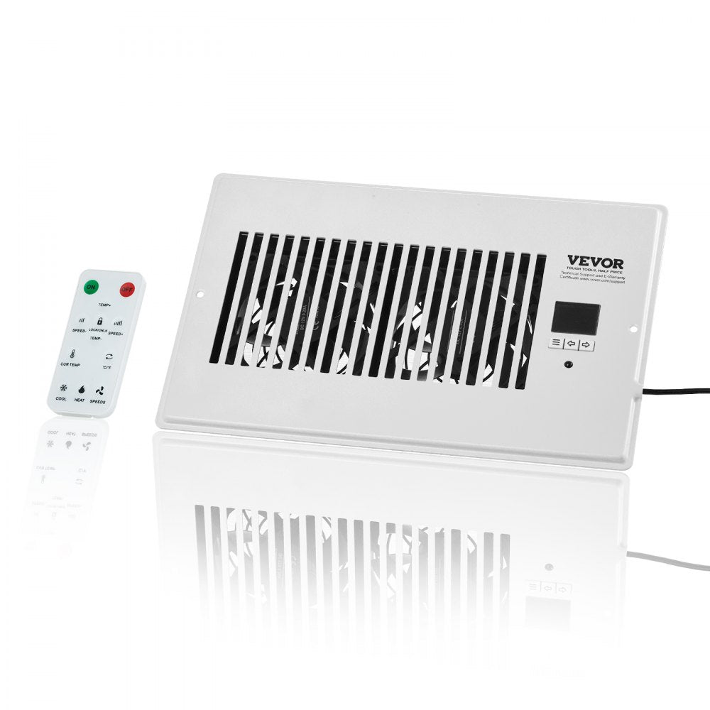 VEVOR Register Booster Fan, Quiet Vent Booster Fan Fits 6 x 10 inch Holes, with Remote Control and Thermostat Control, Adjustable Speed for Heating Cooling Smart Vent, White