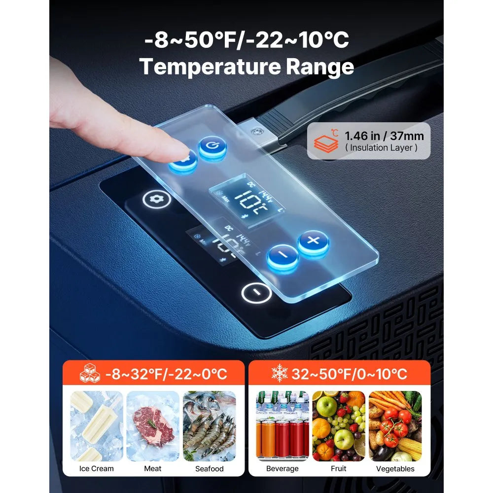 VEVOR 12 Volt Refrigerator, 37 QT/ 35L Car Fridge for Tesla Model Y, Portable Electric Freezer Compressor with APP Control, 12V/24V DC, -8℉ to 50℉