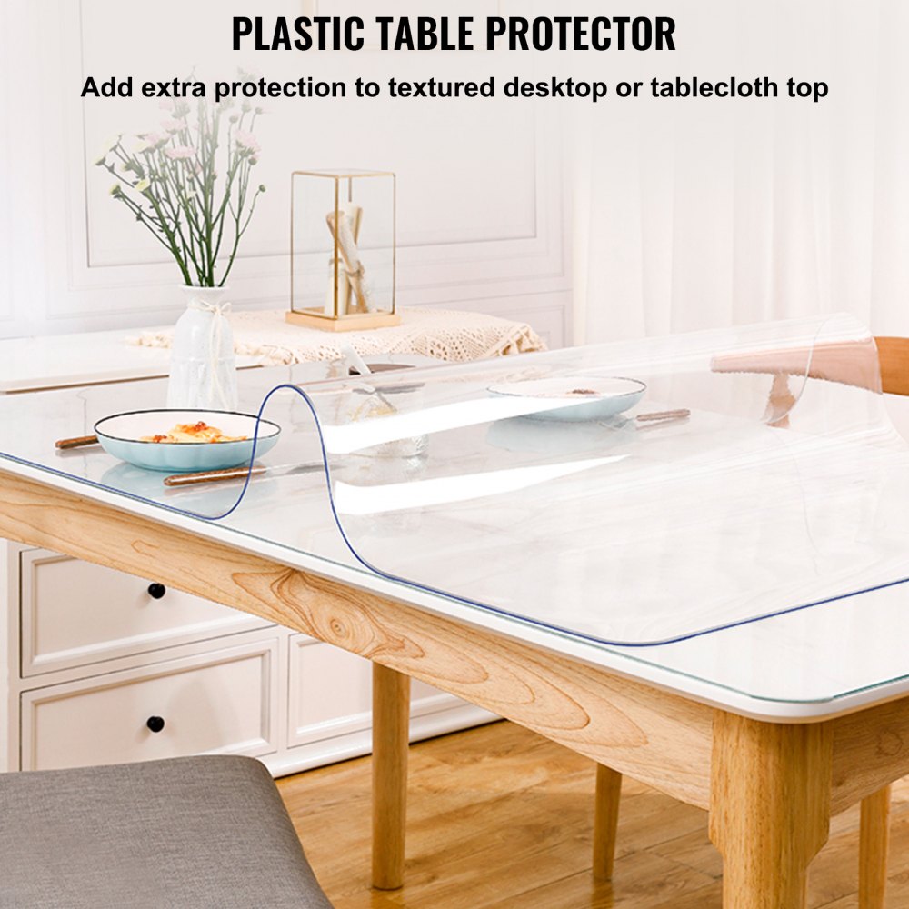 VEVOR Plastic Table Cover, 45"x100"x0.06", Transparent PVC Table Protector, Rectangle Clear Desk Mat, Water Oil Proof Table Cover for Dining Table Coffer Table Kitchen Worktable Dresser Cabinet, etc.