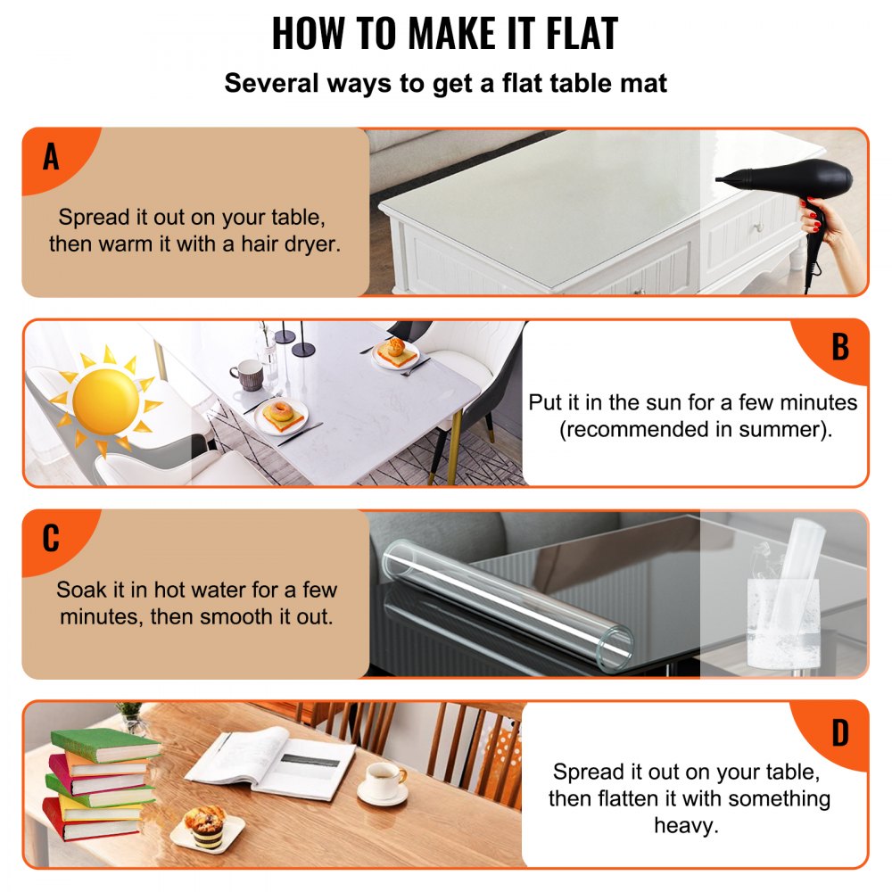 VEVOR Plastic Table Cover, 46"x96"x0.08", Transparent PVC Table Protector, Rectangle Clear Desk Mat, Water Oil Proof Table Cover for Dining Table Coffer Table Kitchen Worktable Dresser Cabinet, etc.