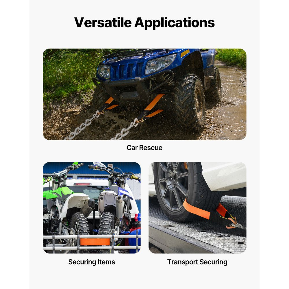 VEVOR Axle Straps, 2 in x 3.2 ft Heavy Duty Axle Tie Down Straps, 12000 lbs Break Strength Axle Tie Down Straps with D Rings, 4 Pack Heavy Duty Axle Straps, for Car, Trailer, Truck, Towing & Hauling
