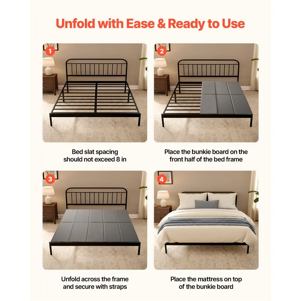 VEVOR Bunkie Board, Cal King Size 72.4 x 83.8 in, Foldable Bed Board Under Mattress with Hook-and-Loop Straps, PP Core with 600D Oxford Fabric, Anti-Sag for Metal Frames, Bunk Beds, and Sleeper Sofas