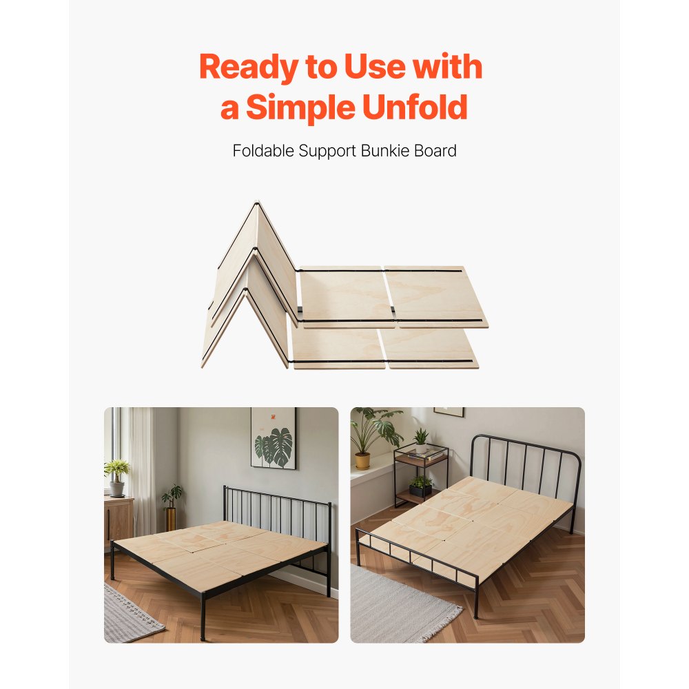 VEVOR Full Size Bunkie Board, 0.4 in Foldable Bed Board Slats with Connection, Wooden Mattress Support for Full Size Bed, Support under Mattress Boards, Ready to Use, 8 Piece, Burlywood
