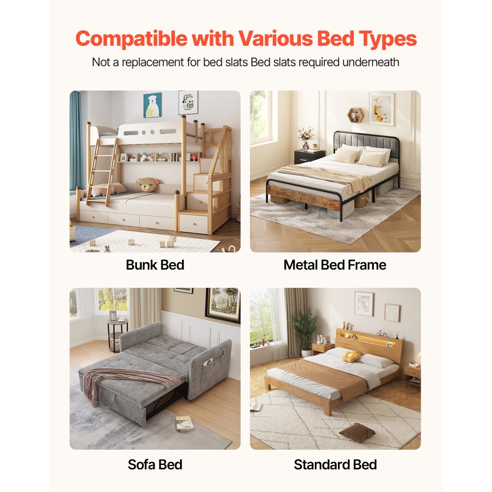 VEVOR Bunkie Board, Full Size 75.6 x 54.3 in, Foldable Bed Board Under Mattress with Hook-and-Loop Straps, PP Core with 600D Oxford Fabric, Anti-Sag for Metal Frames, Bunk Beds, and Sleeper Sofas