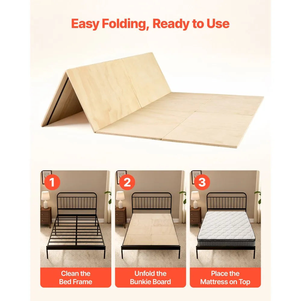 VEVOR Bunkie Board, Queen Size 76.8 x 58.3 in, Foldable Bed Board Under Mattress with Nylon Webbing, Plywood, Rounded Edges, Anti-Sag Design for Metal Frames, Sleeper Sofas, Platform and Bunk Beds