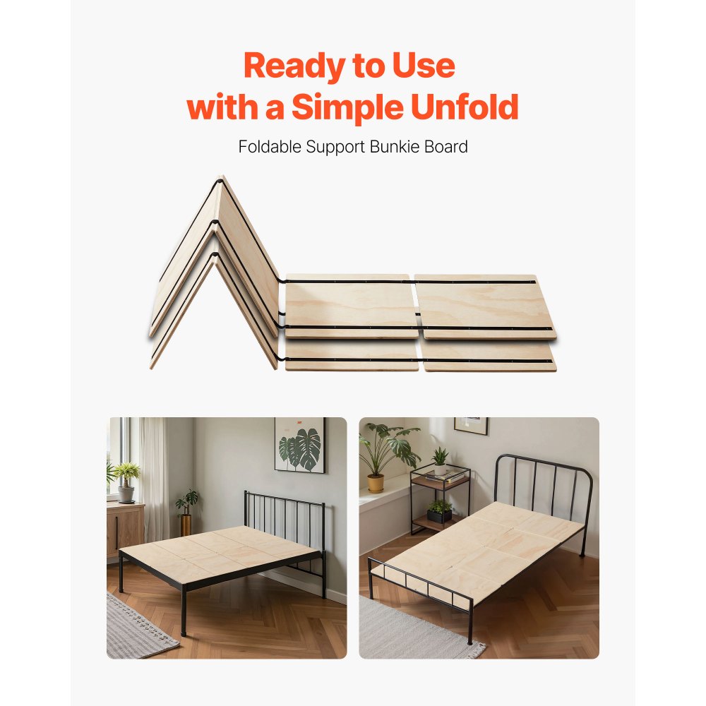 VEVOR Twin Size Bunkie Board, 0.4 in Foldable Bed Board Slats with Connection, Wooden Mattress Support for Twin Size Bed, Support under Mattress Boards, Ready to Use, 8 Piece, Burlywood