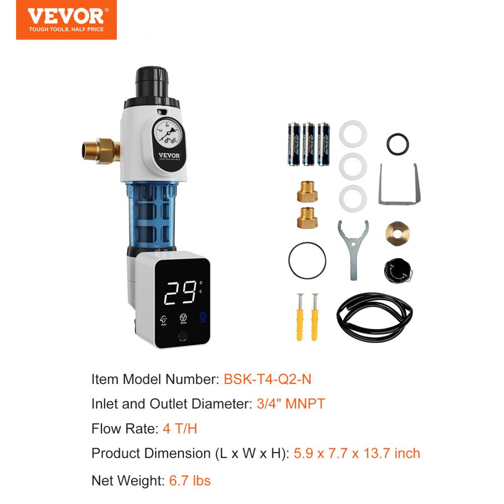 VEVOR Spin Down Filter, 40 Micron Whole House Sediment Filter for Well Water, 3/4" MNPT, 4 T/H High Flow Rate, for Whole House Water Filtration Systems, Well Water Sediment Filter