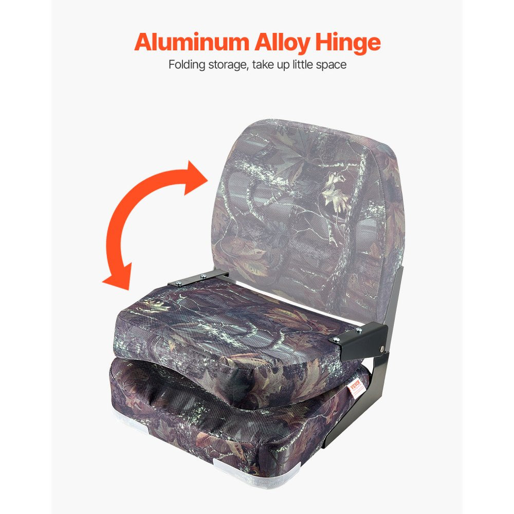 VEVOR Boat Seat, Low Backrest, Folding Fishing Boat Seat with Thickened Sponge Cushion & PU Polyester Fabric, Strong PP Frame, Flip Up Boat Seat for Boats, Yachts, Ships, Camouflage Color (2 Seats)