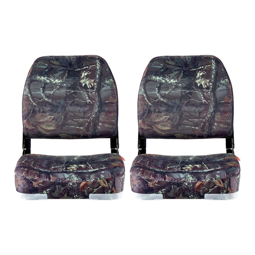 VEVOR Boat Seat, Low Backrest, Folding Fishing Boat Seat with Thickened Sponge Cushion & PU Polyester Fabric, Strong PP Frame, Flip Up Boat Seat for Boats, Yachts, Ships, Camouflage Color (2 Seats)