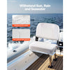 VEVOR Boat Seat, Low Backrest, Folding Fishing Boat Seat with Thickened Sponge Cushion & Waterproof PVC Leather, Aluminum Alloy Hinges, Flip Up Boat Seat for Fishing Boats, Yachts, Ships, White