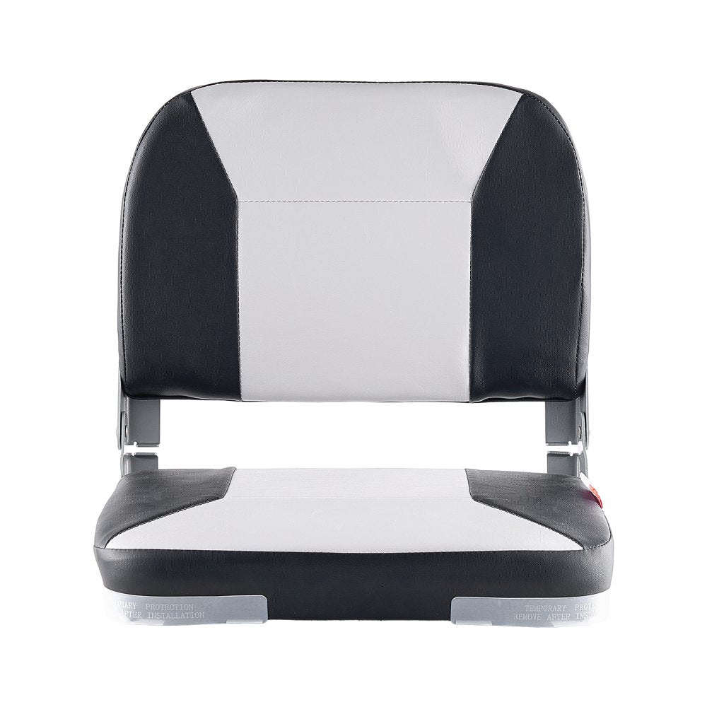 VEVOR Boat Seat, Low Backrest, Folding Fishing Boat Seat with Thickened Sponge Cushion & Waterproof PVC Leather, Aluminum Alloy Hinges, Flip Up Boat Seat for Fishing Boats, Yachts, Ships, Black & Grey