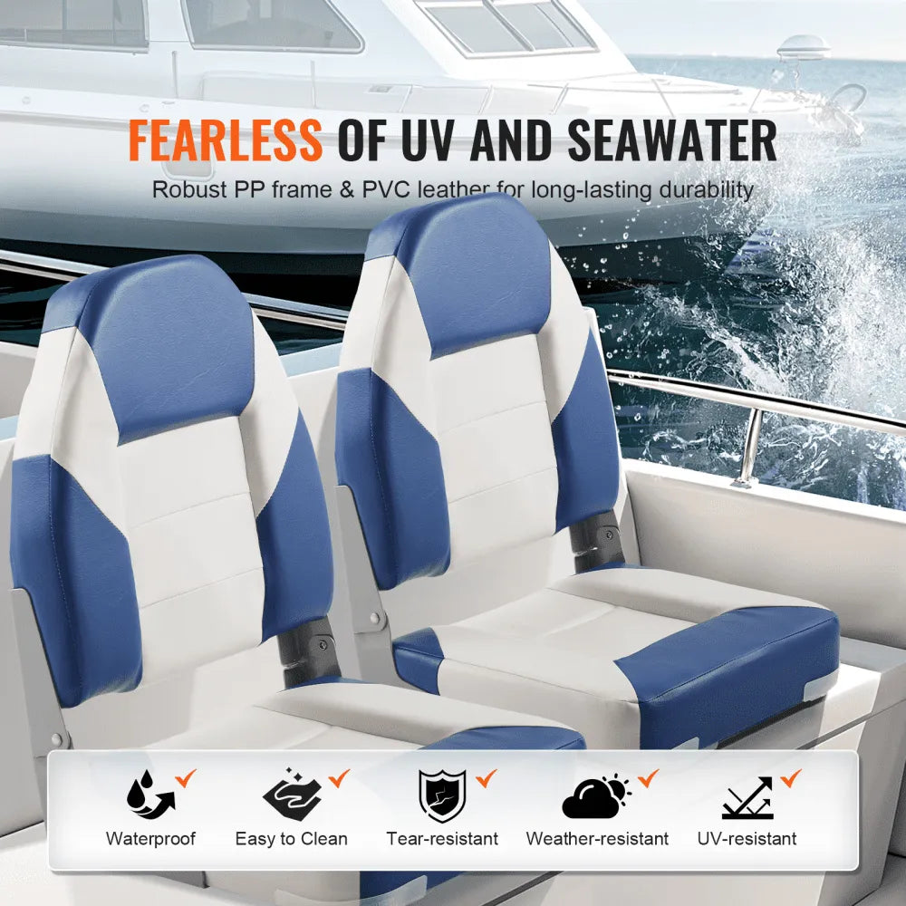 VEVOR Boat Seats, 21.85" High Back Boat Seat, Folding Boat Chair with Thickened Sponge Padding and Hinge, Fold-Down Boat Captain Chairs for Fishing Boat, Sightseeing Boat, Speedboat, Canoe, 2-Pack