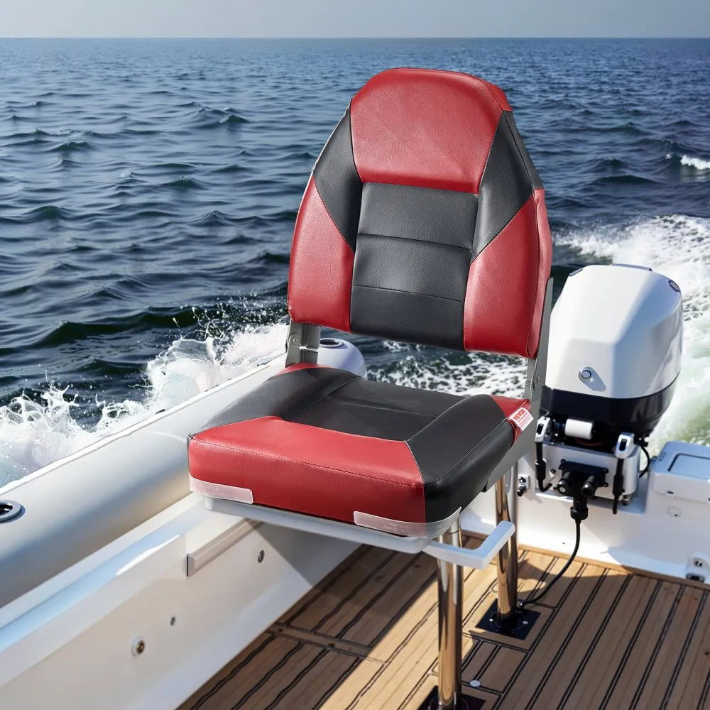 VEVOR Boat Seat, High Backrest, Folding Fishing Boat Seat with Thickened Sponge Cushion & Waterproof PVC Leather, Aluminum Alloy Hinges, Flip Up Boat Seat for Boats, Yachts, Ships, Black & Red