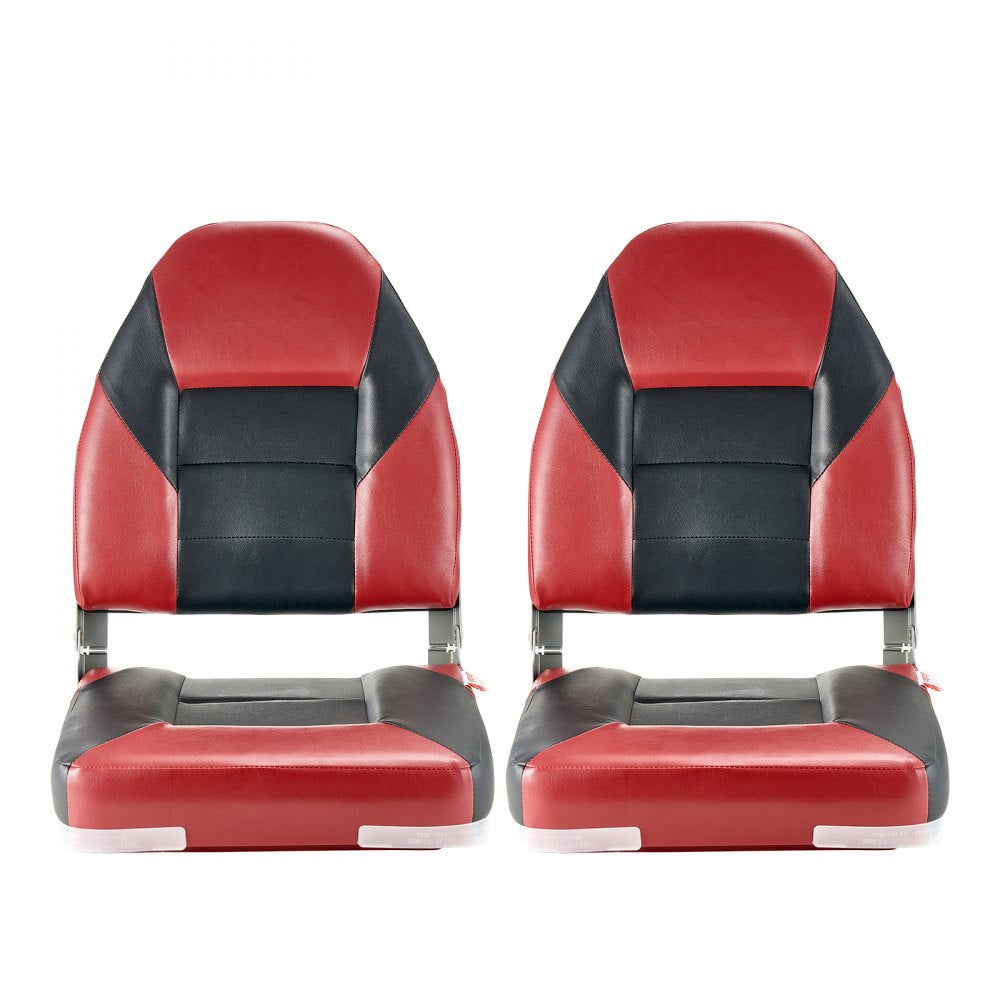 VEVOR Boat Seat, High Backrest, Folding Fishing Boat Seat with Thickened Sponge Cushion & Waterproof PVC Leather, Aluminum Alloy Hinges, Flip Up Boat Seat for Boats, Yachts, Ships, Black & Red