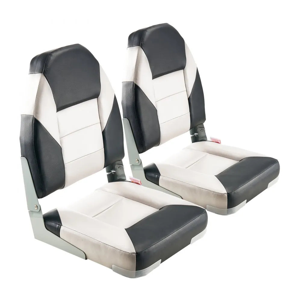 VEVOR Boat Seat, High Backrest, Folding Fishing Boat Seat with Thickened Sponge Cushion & Waterproof PVC Leather, Aluminum Alloy Hinges, Flip Up Boat Seat for Boats, Yachts, Ships, Black & Grey